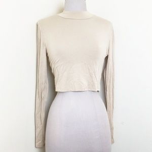 Nude Crop Long Sleeve Turtle Neck Top
